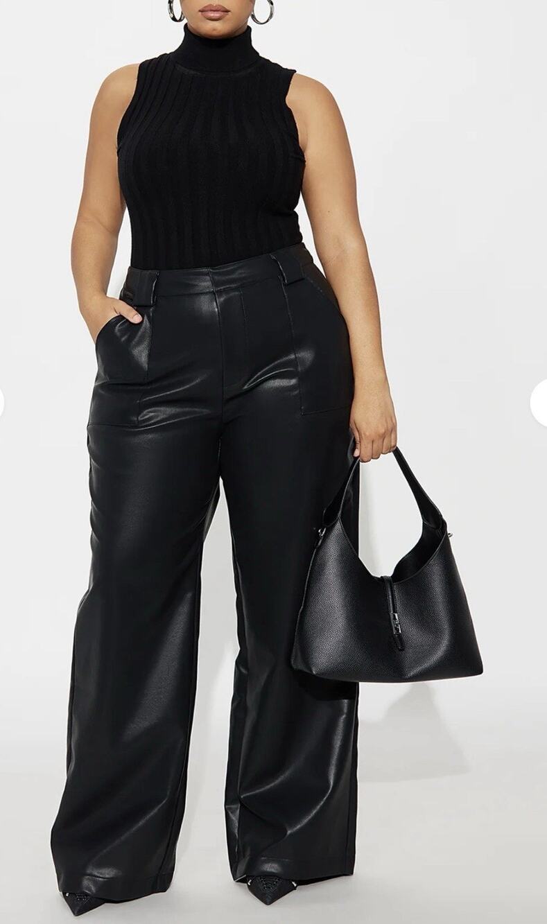 Women’s Black Faux Leather Wide Leg Pants High Waist Trouser Plus Size 1X NWT
